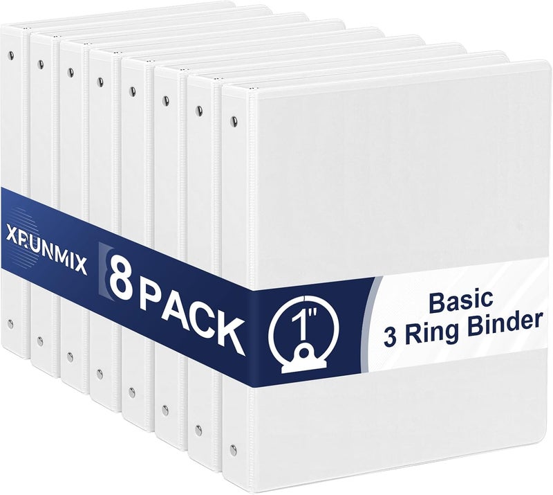 XRUNMIX 1-Inch 3-Ring-Binder with Pockets, 1'' Basic Binders 1-inch View Round Binders Holds 200 Sheets US Letter Size 8.5'' x 11'' - Bundle Packs Perfect for Home, Office, and School (1-inch) - Image 1